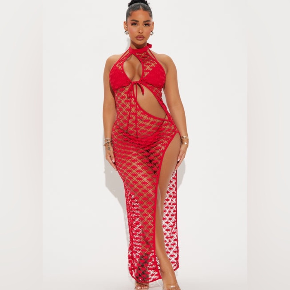 Red Halter Cutout Bikini Set